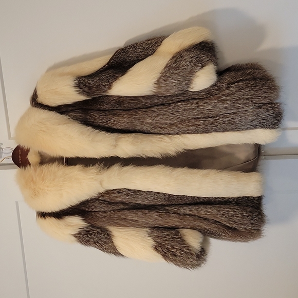 Authentic Vintage Fox Fur Jacker Coat Medium Dual Color Brown White - Picture 12 of 16
